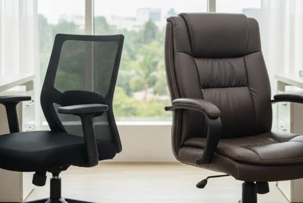 Mesh and leather office chairs for modern Indian workspaces by Vlite Furnitech