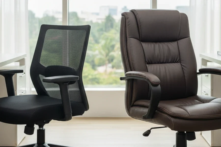 Mesh and leather office chairs for modern Indian workspaces by Vlite Furnitech