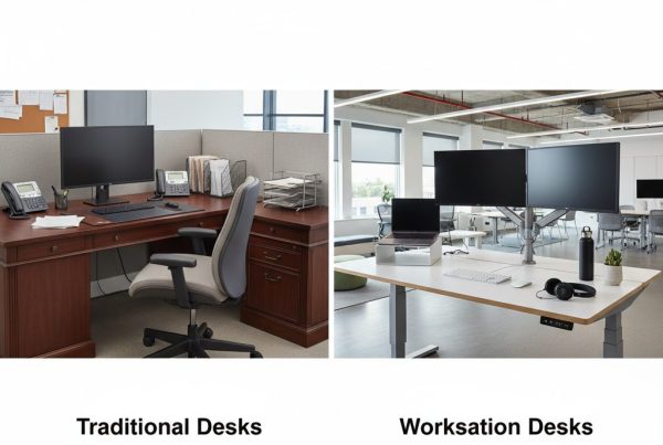 Modern workstation desk setup in contemporary office