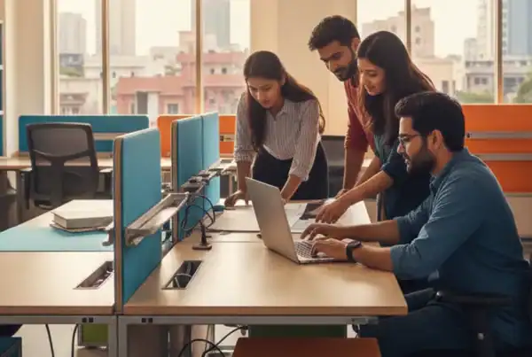 Affordable modular office furniture setup for startups by Vlite Furnitech