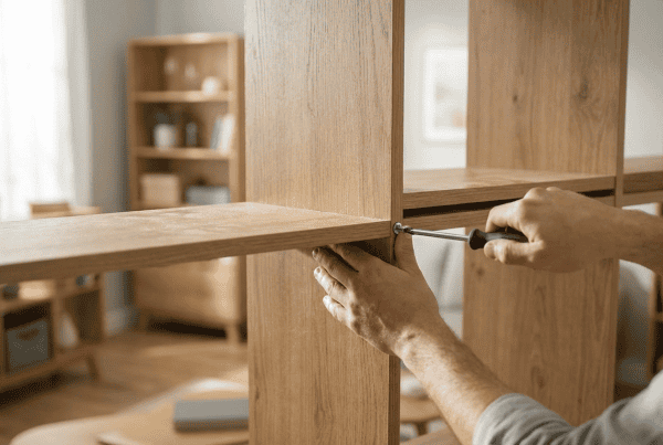 Technician maintaining modular office furniture panels