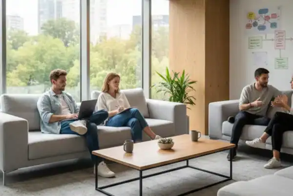 Modern office sofa set enhancing workplace comfort and collaborative seating area