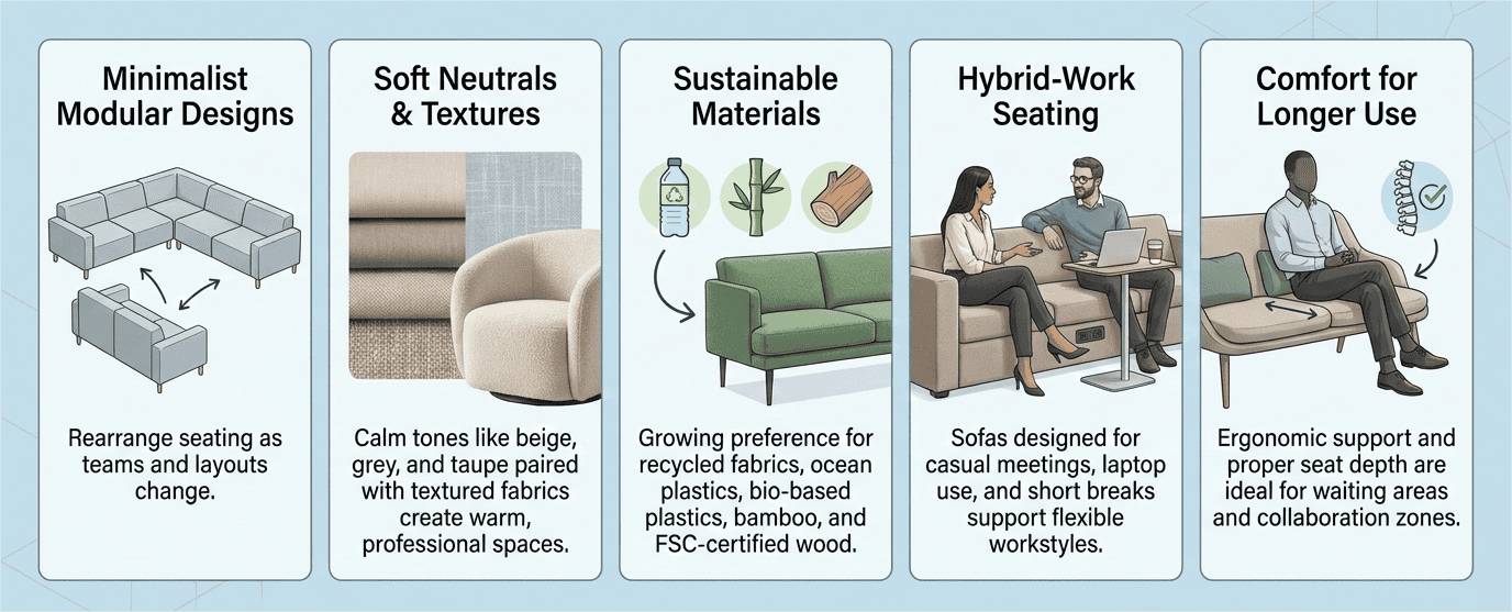 Top Office Sofa Trends + How to Select the Right Style for Your Workspace 10 What Are the Top Office Sofa Trends in 2026