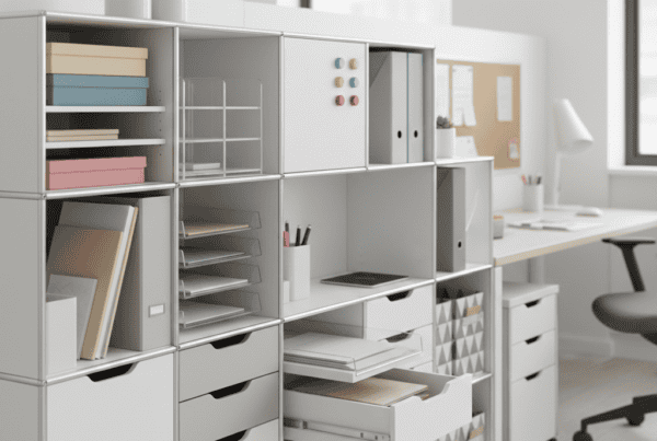 Modern office storage furniture solutions by Vlite Furnitech in organised workspace