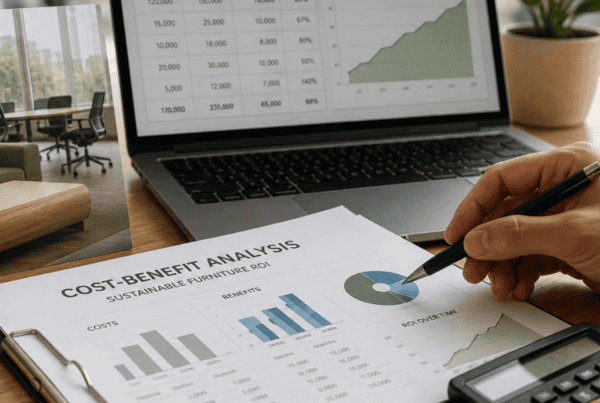 Cost-benefit analysis of sustainable office furniture showing ROI and long-term savings for corporate offices