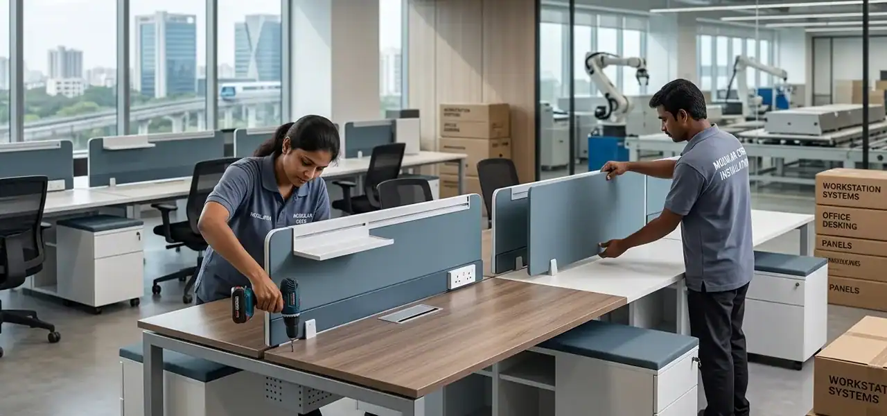 How Chennai’s IT Parks And Manufacturing Units Are Adopting Modular Furniture 3 Modular office furniture installed in Chennai IT park and manufacturing workspace