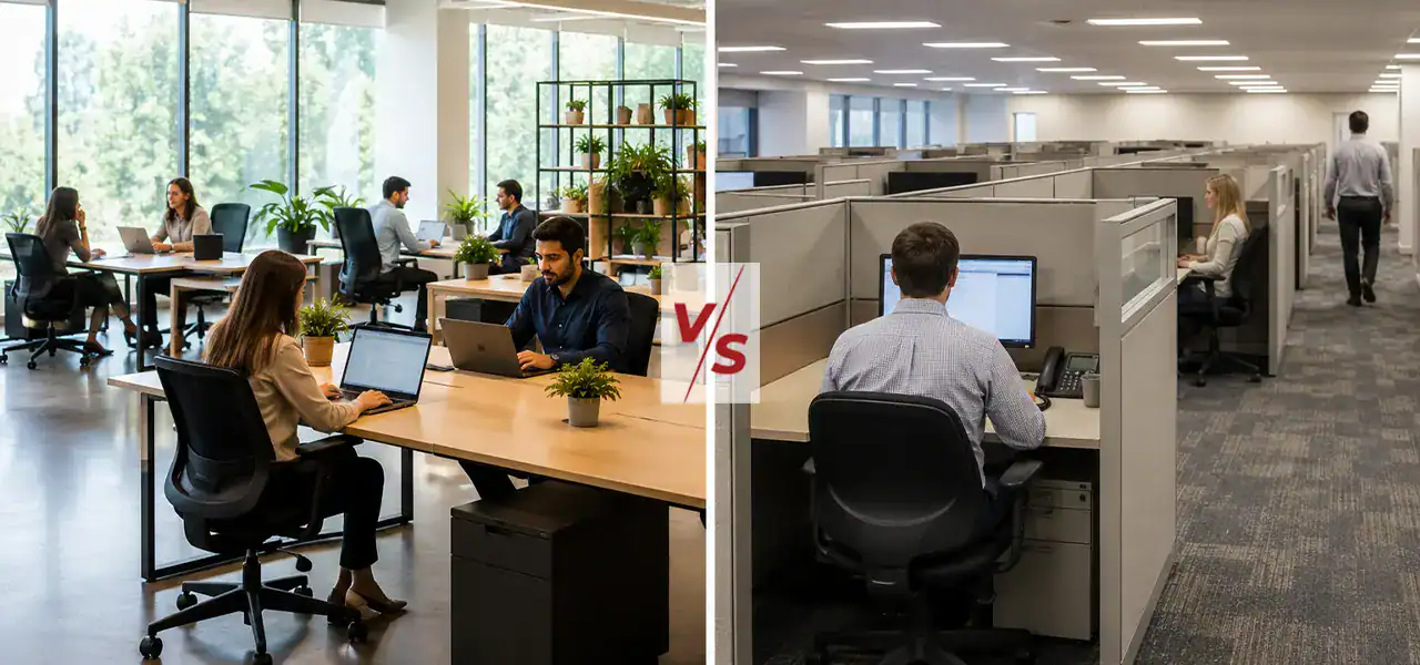 Open Office Vs Cubicle Furniture: Which Works Better Today? 3 Open office vs cubicle furniture layout comparison for modern workplaces