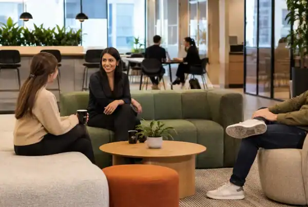 Office sofas and breakout seating in a modern collaborative workplace