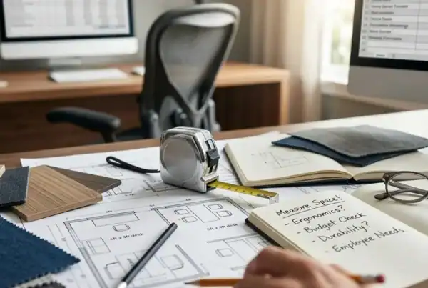 Modern office furniture setup for productive corporate workspace