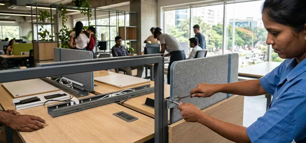 Why Modular Office Furniture Fits Bangalore’s Fast-Changing Office Layouts 3 Modular office furniture for flexible office layouts in Bangalore